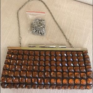 Elegant Brown & Crystal Mini Evening Bag